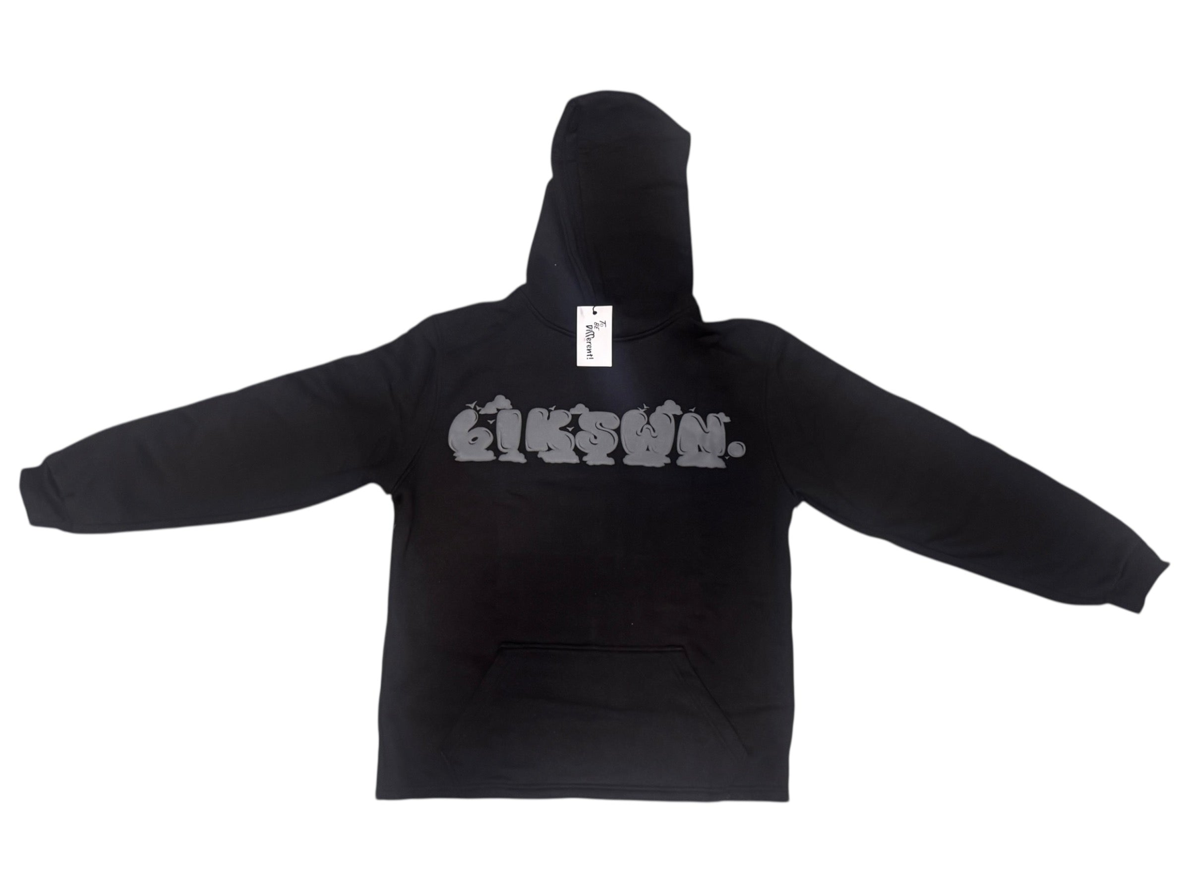 Oversized Blkswn Graphic 3D Puff Print Cropped Hoodie